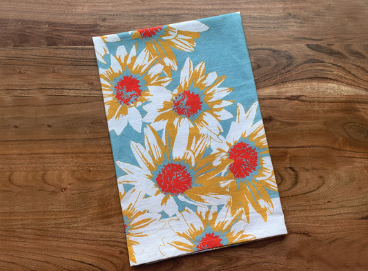 Daisies on Blue Tea Towel