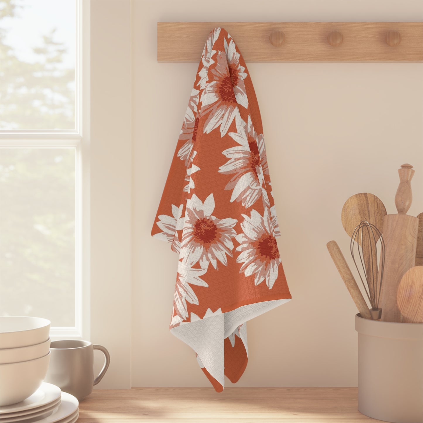 Daisies in Orange Tea Towel