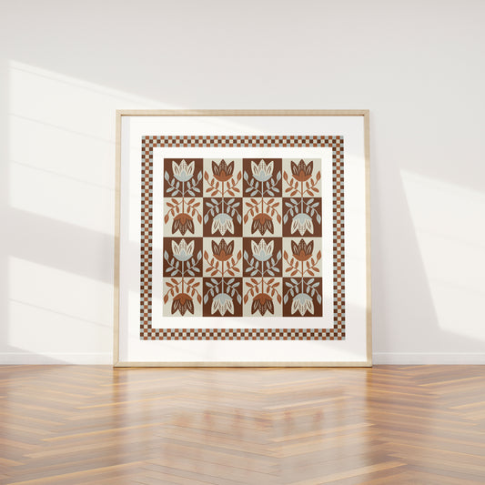 Folk Study No. 3 — Brown & Blue Art Print, Digital Download