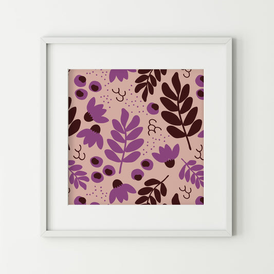 Framed artwork with a floral pattern on a white wall